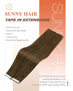 Sunny Hair Human Hair Tape in Extensions, Cool Brown Tape in Hair Extensions Human Hair 12 inch Straight Remy Tape in Human Hair Extensions 20Pcs 30g