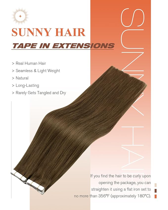 Sunny Hair Human Hair Tape in Extensions, Cool Brown Tape in Hair Extensions Human Hair 14 inch Straight Remy Tape in Human Hair Extensions 20Pcs 50g
