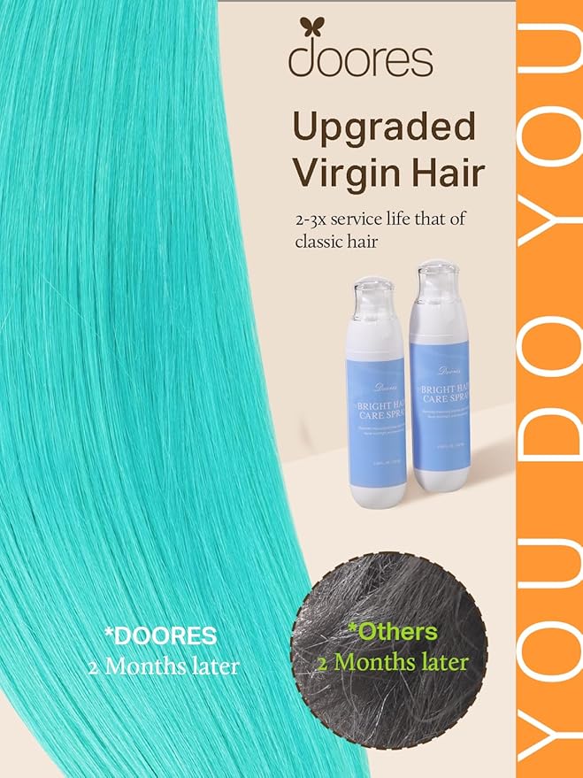 DOORES Human Hair Extensions, Teal Green Tape, Straight, 25g 10pcs 16 Inch