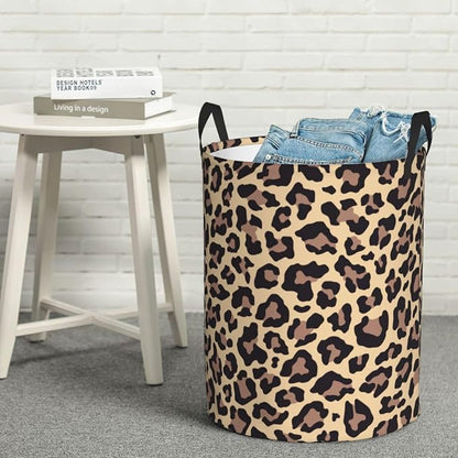 Leopard Print Animal Cheetah Round Laundry Hamper Storage Basket Toys Clothes - Image 7