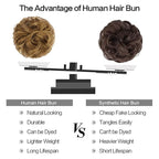 FESHFEN Human Messy Buns - 100% Human Hair Bun Real Scrunchies Hair Pieces Ponytail Extensions Wavy Tousled Updo Chignon Hairpieces for Women，Light Brown Mixed Blonde