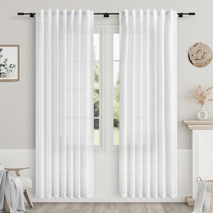 White Linen Curtains 89 Inches Long by Nanspring