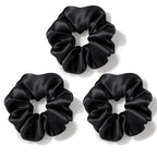 Zenssia Silk Scrunchies for Hair, Mulberry Silk Hair Ties for Women and Girls, No Damage Elastic Ponytail Holders（Black, 3 Pack）