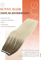 Sunny Hair Tape in Hair Extensions Real Human Hair Invisible Remy Hair Extensions Tape ins for Women Light Brown Root to Platinum Blonde Balayage 16 inch 20Pcs 50G