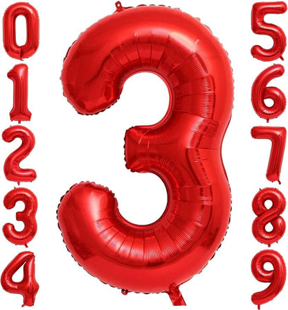 Red 3 Number Balloons, 40 Inch 3 Balloons Foil Mylar Helium Big Red 3 Balloon by BBPOOL