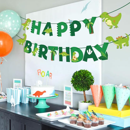 Dinosaur Happy Birthday Banner Cute Dinosaur Party Banner Green Dinosaur - Image 8