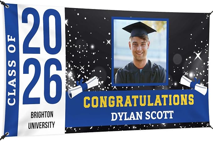 Graduation Banner, Personalized Class of 2026 Photo Graduation Decorations by MySignCenter