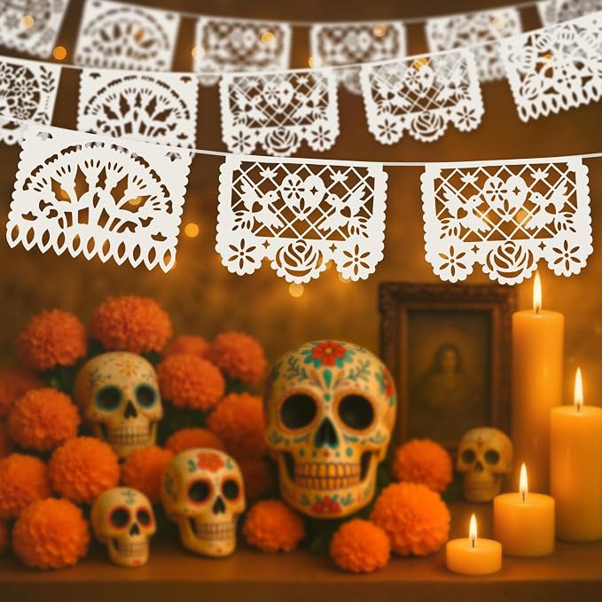 DOMESTAR 8 Packs 120 FT White Papel Picado Mexican Wedding Party Decoration | - Image 2