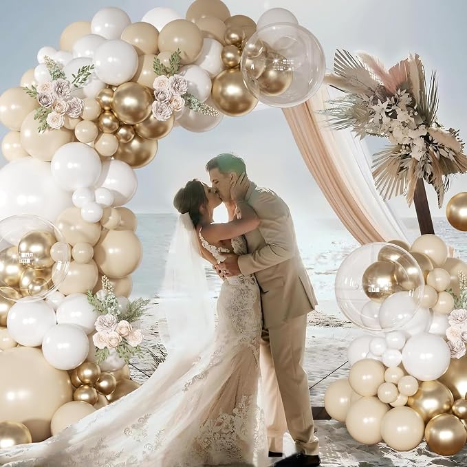 White and Gold Balloon Garland Arch Kit Sand White Balloons | Metallic Gold - Image 4
