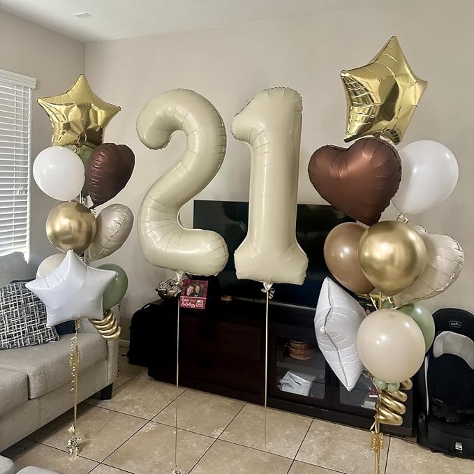 Cream 2 Balloons, 40 Inch Giant Helium Foil Number 0-9 Beige 2th Birthday - Image 8