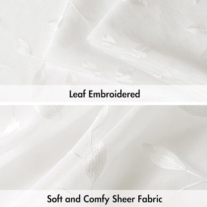 MIULEE Ivory Sheer Curtains 2 Panels Embroidered Leaf Patterned, W52 x L63 | - Image 4