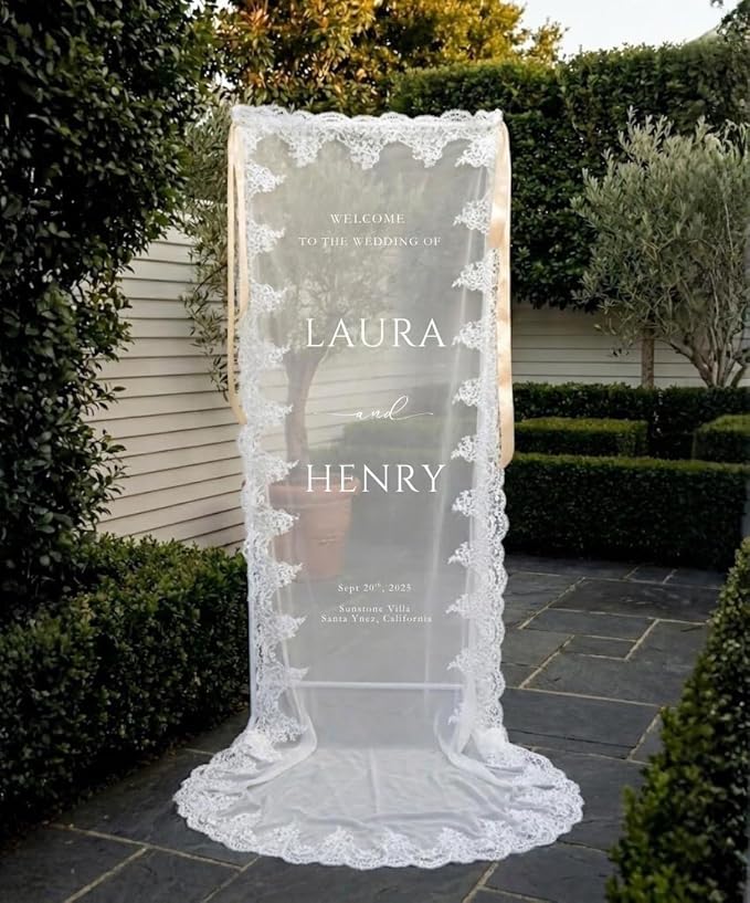 Personalized Sheer Wedding Welcome Sign Banner - Image 3