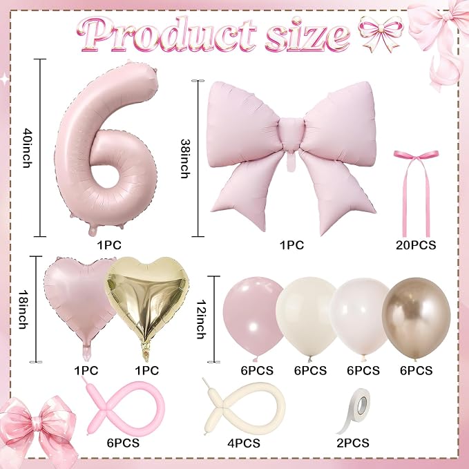 40 Inch Number 6 Balloon Pink, Dusty Blush Pink Gold White Sand Apricot Latex - Image 3