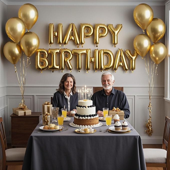27 Pcs Gold Birthday Decorations, 3D Foil Gold Happy Birthday Balloon Banner - Image 2