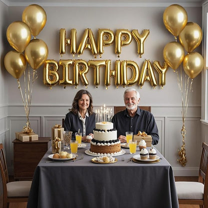 27 Pcs Gold Birthday Decorations, 3D Foil Gold Happy Birthday Balloon Banner - Image 2