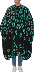 Hairdresser Cape Turquoise Green Glitter Cheetah Leopard Print Black Hair Cutting Gown, Large Long Haircut Apron for Hair Cutting Styling, Haircut Tools