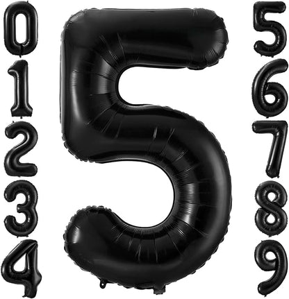 Black 5 Balloon Number, 40 Inch Number 5 Balloon Large Black 5 Foil Mylar by BBPOOL
