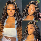 200% Density Full 360 Lace Front Wigs Human Hair For Women Ombre Lace Front Wig Human Hairs Glueless Wigs With Baby Hair Highlight Body Wave Lace Ombre Wig(24 Inch)