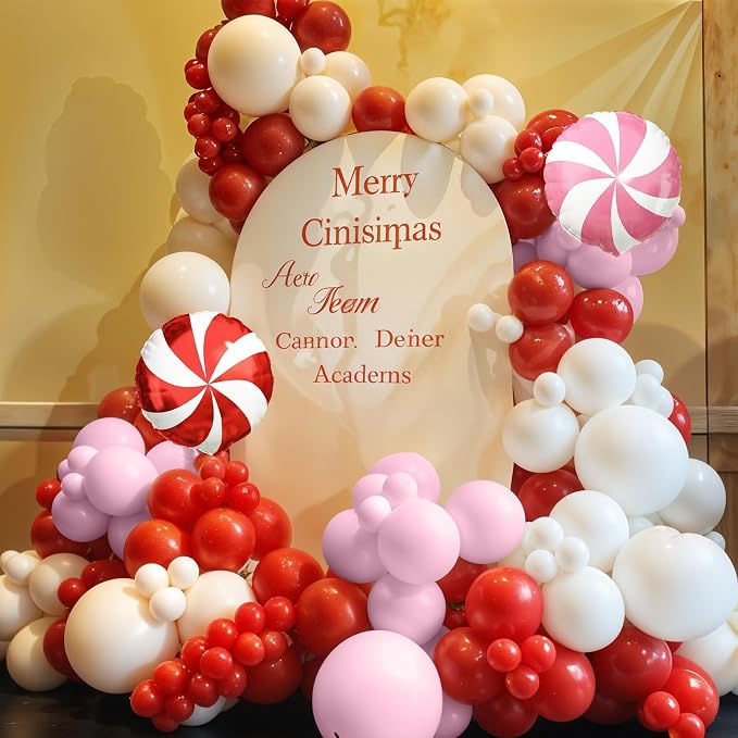 Red and Pink Christmas Balloons Kit, 12Inch Light Pink and White Red Balloons - Image 5