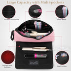 GNEGNI Hair Tools Travel Bag with Heat Resistant Mat, 2-in-1 Portable Hot Tools Organizer fits Curling Iron, Straightener & Hair Accessories, Travel Vacation Essentials(Blue/Pink) (Pink)