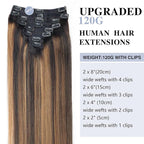 Balayage Clip in Hair Extensions Real Human Hair Straight Remy Human Hair Clip ins for Women, Natural Soft Human Hair, 8Pcs 120g, 24inch #1B/6/1B Balayage Natural Black to Chestnut Brown