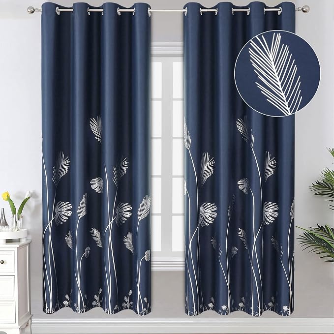 Navy Blue and Silver Blackout Curtains by ESTELARTEXTILER