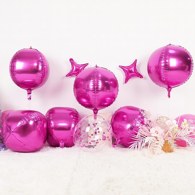 6Pcs Hot Pink Round Foil Balloons, Giant 4D Round Ball Balloon, 22 Inch - Image 3