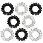 Upgraded Version Spiral Hair ties for Women, No Crease Clear Coil Hair Ties Spiral Ponytail Holders Scrunchies, Hair Coils/Phone Cord Hair Ties for Thin Hair/Soft Elastic. (8, Black and White）