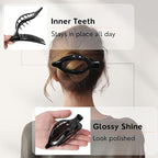 8 Pack Glossy Black Flat Hair Clips for Women – High-Shine Non-Slip Claw Clips, Strong Hold Minimalist Hair Accessories for Work, Travel, or Daily Styling