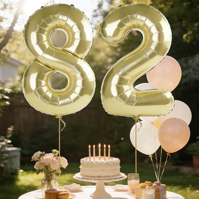 40 Inch Number 82 Balloons for 82nd Birthday Party Decorations, 0-100 Champagne - Image 3