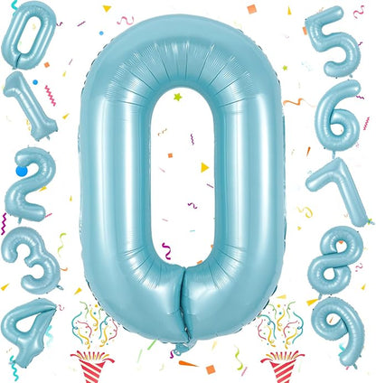 40 Inch Pastel Blue Number 0 Balloons, Giant Self Inflating Foil Number Balloon - Image 9