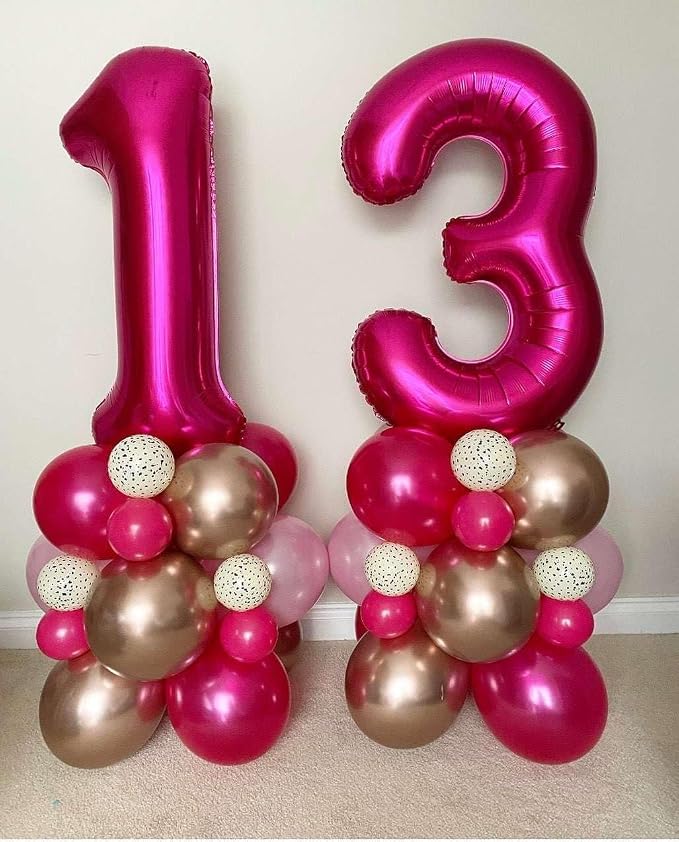 Hot Pink 13 Number Balloons, 40 Inch Giant Number 13 Balloons Foil Mylar Helium - Image 4