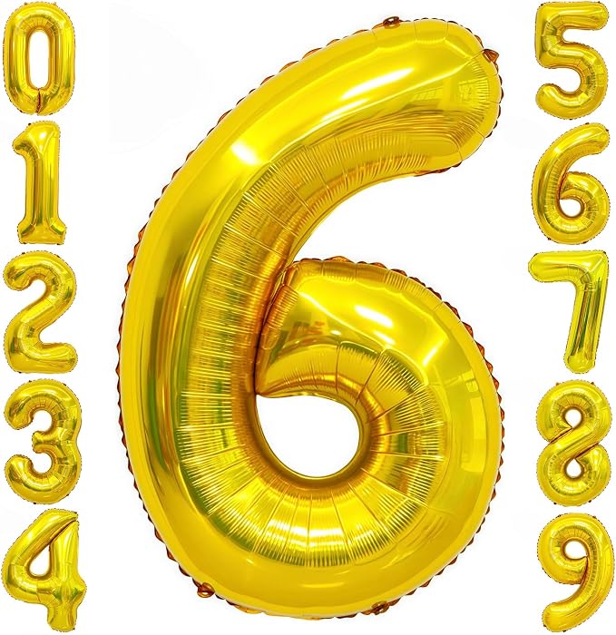 Gold 6 Balloon Number, 40 Inch Number 6 Balloon Large Gold 6 Foil Mylar Helium by BBPOOL