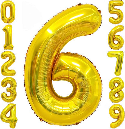 Gold 6 Balloon Number, 40 Inch Number 6 Balloon Large Gold 6 Foil Mylar Helium by BBPOOL
