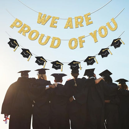 We Are So Proud of You Banner Pre-strung Black and Gold Graduation Decorations - Image 5