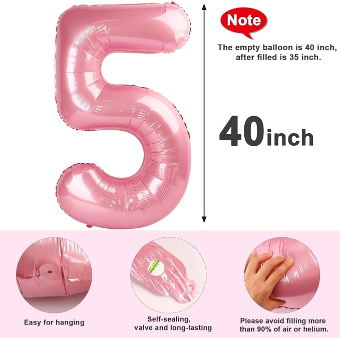Number 5 Balloons 40 Inch for 5 15 Birthday Party Decorations, Pastel Pink | - Image 5