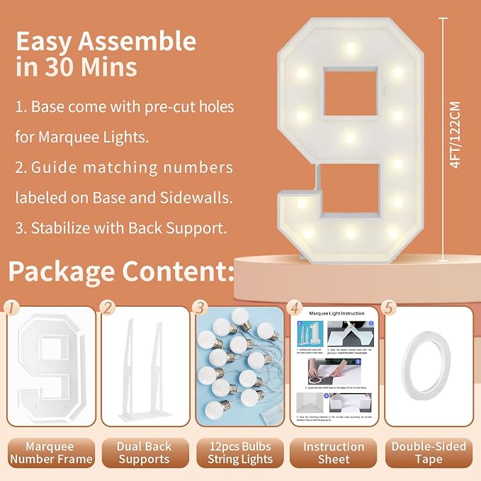 4FT Light Up Numbers Letters, Mosaic Numbers - Image 5