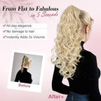 QGZ 20" Wavy Ponytail Extension, Claw Clip Ponytail Hair Extension, Natural Synthetic Hairpiece for Women Daily Use(Blonde with Light Blonde Ends)