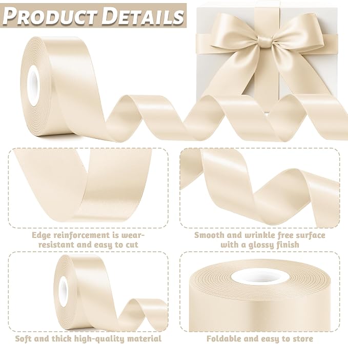 1 1/2In 30Yards Cream Ribbon for Gift Wrapping Easter Christmas Decorations | - Image 3