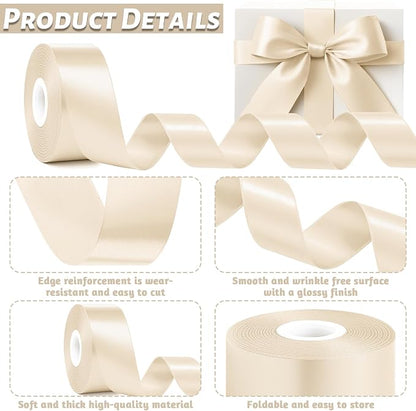 1 1/2In 30Yards Cream Ribbon for Gift Wrapping Easter Christmas Decorations | - Image 3