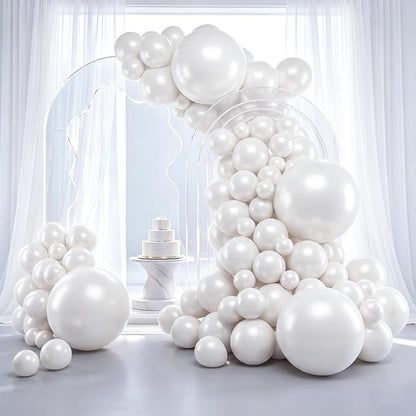 RUBFAC White Balloons Different Sizes Pearl White Balloon Arch Kit 129pcs | by RUBFAC