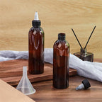 Barydat 50 Pcs 8 oz Squeeze Bottle Twist Top Applicator Bottles Empty Hair Oil Bottle with Funnels Refillable Amber Plastic Bottles for Liquid Hair Oil Shampoo Lotion