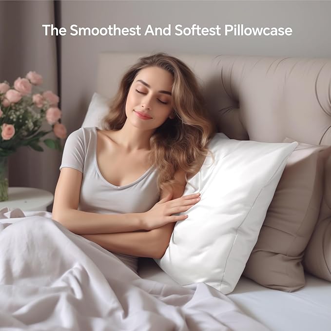 INFIIXSO Mulberry Silk Pillowcase for Hair and Skin, Silk Pillow Cases Queen Size with Hidden Zipper 20x30 Inches, Extraordinary Smooth and Soft Cooling Pillow Cases for Hot Sleepers(White, 1 Pack)