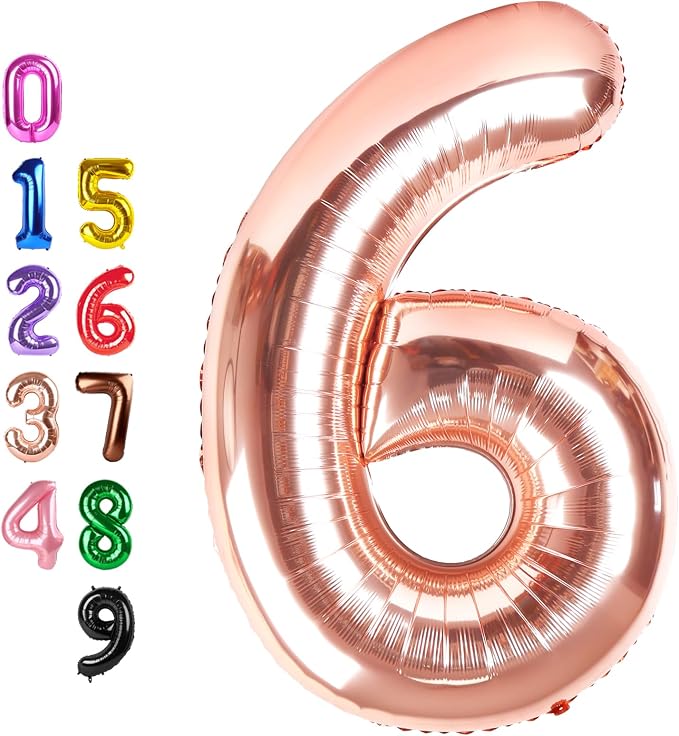 Number Balloons Rose Gold 6 Balloon 40 inch by Enyeopd