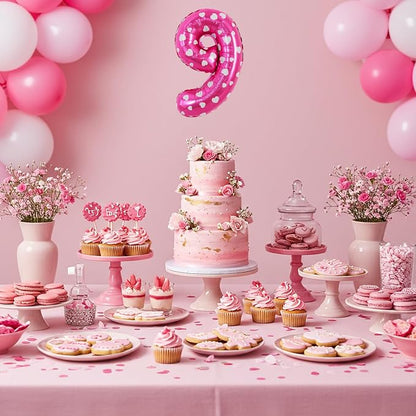 TONIFUL Number Balloon 16 Inch 10Pcs Pink Polka 0-9 Birthday Number Ballons | - Image 5