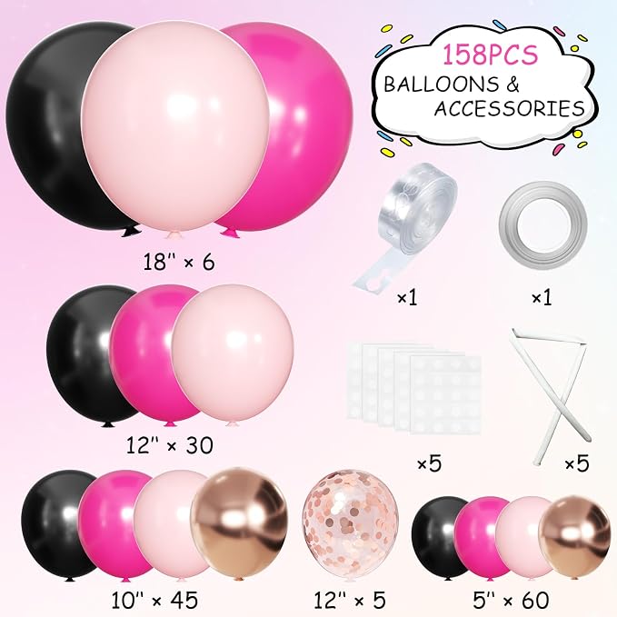MEBAY Hot Pink Black Rose Gold Balloon Arch Garland Kit - Image 2