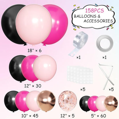MEBAY Hot Pink Black Rose Gold Balloon Arch Garland Kit - Image 2
