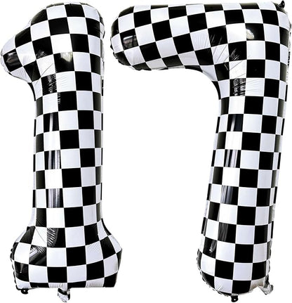 LHOAVWE Number 17 Checkered Balloons 40 Inch Giant Race Car Checkered 17 Number by LHOAVWE