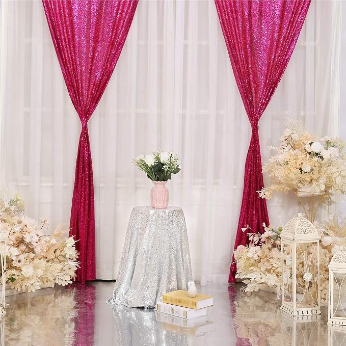 Eternal Beauty Hot Pink Sequin Backdrop Curtains, 4 Panels 2x8FT | 3mm Sparkle - Image 6