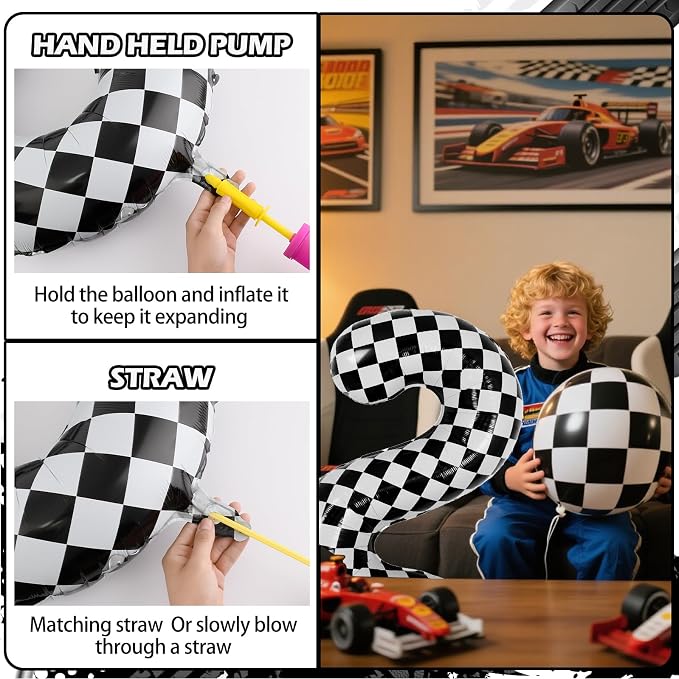40 Inch Checkered 2 Balloons, Boys Girls Racing Car Track Theme Supplies - Image 3